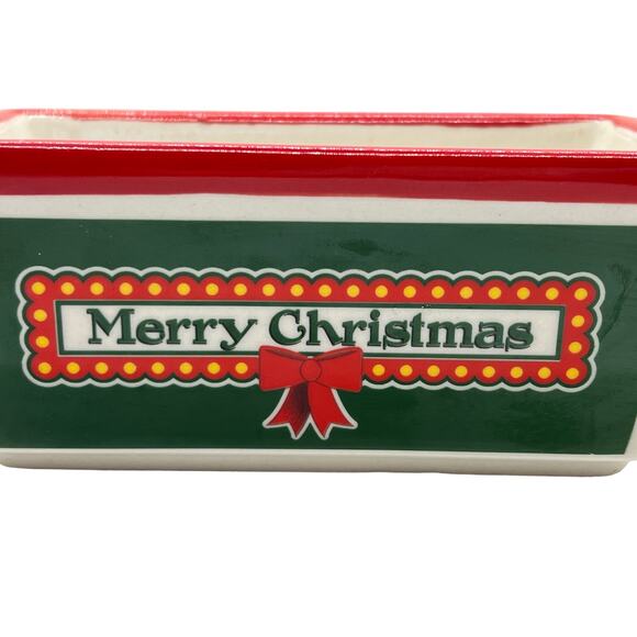 AC Moore Merry Christmas Small Ceramic Casserole Baker Nostalgic Holiday Kitchen - Picture 2 of 12